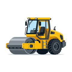 Fototapeta premium Yellow road roller construction vehicle illustration isolated on white background