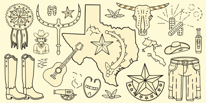Texas And Cowboy Themed Vector Illustration With Southwestern Elements