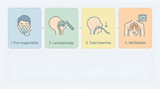 Medical infographic showing steps of tracheal intubation procedure