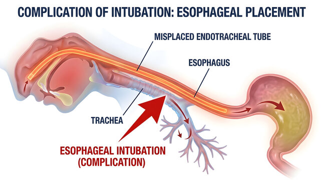 Illustration of intubation complication with esophageal placement