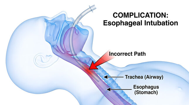 Esophageal intubation complication anatomical diagram