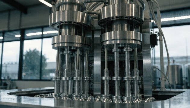 Medium shot of automated machinery assembling highstrength flanged bolts for durable heavy construction frameworks highlighting precision in industrial manufacturing.