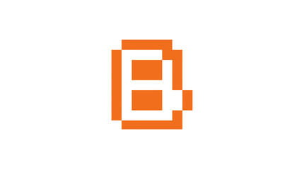 Pixelated orange letter B logo, vintage video game style, retro alphabet graphic © Molenberputar