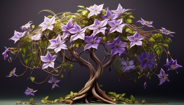 D Render Illustration Clematis Tree Falling Vines Isolated