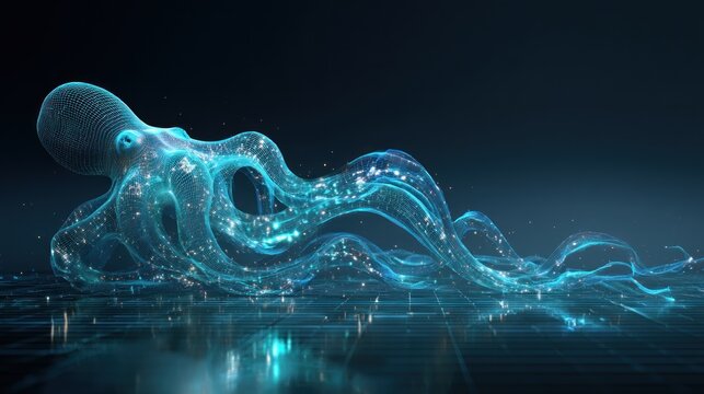 Digital octopus illustration on transparent