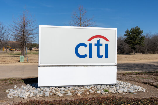 Irving, Taxas, USA - March 20, 2022: Citi closeup sign at their office in Irving, Taxas, USA. Citibank is the consumer division of financial services multinational Citigroup.