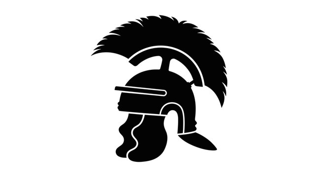 Black silhouette of Roman centurion helmet with crest.