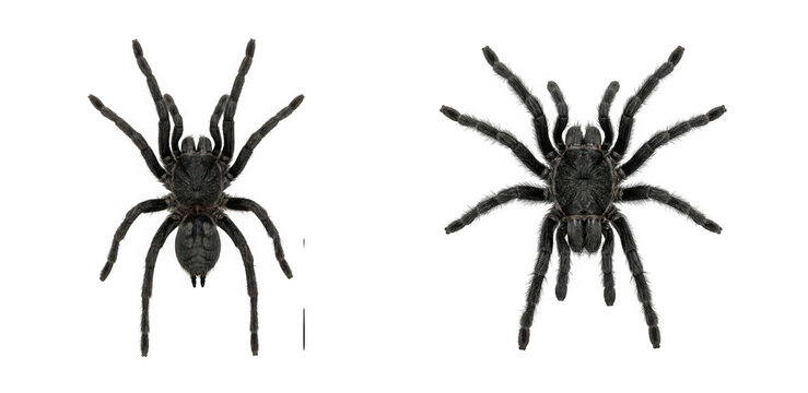 Two tarantula spiders isolated on transparent background