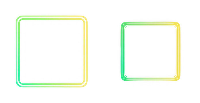 Two colorful square frames with rounded corners isolated on transparent background