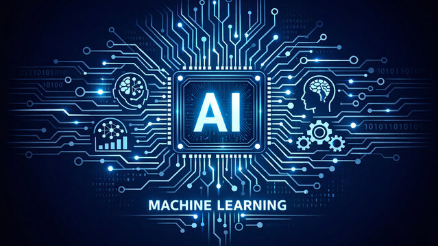 Digital technology interface, artificial intelligence, deep learning, circuit board concept.