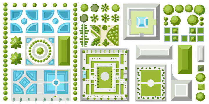 Landscape Architecture Plan Kit Top down View Vector Illustration