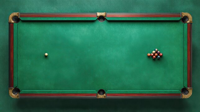 billiard table without balls, overhead shot, perfect symmetry, vibrant green felt, realistic textures, ultra detailed 8k 