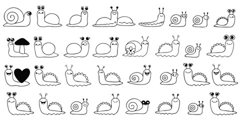 Set of cute cartoon snail icons, funny slug character illustrations with different expressions © Sadhin07