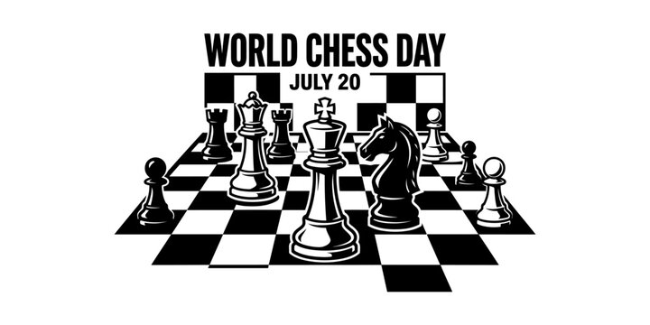 World chess day celebration with chess pieces