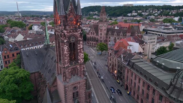 Saarbrucken Old Town, Saarbruecken city in Germany is the Capital of Saarland. Aerial View at Cloudy evening in Summer