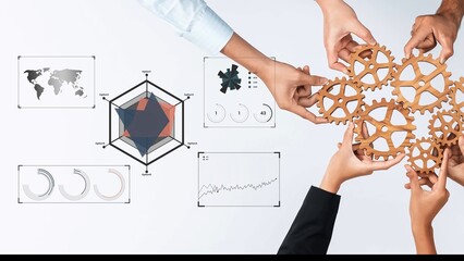 Obraz premium Team Collaboration and Planning with Gears and Charts on a White Background for Business Strategy and Project Management Gluon.