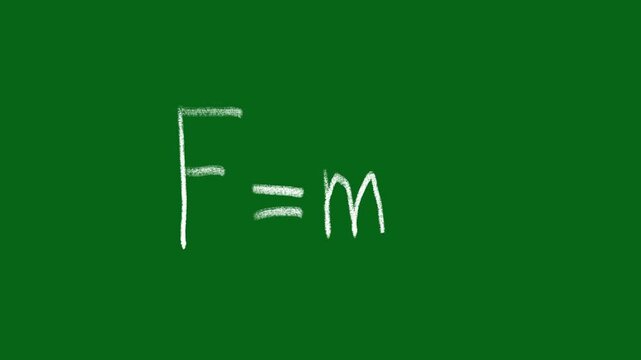 Chalk Writing Newton's Second Law Formula Animation on Transparent Background 4K