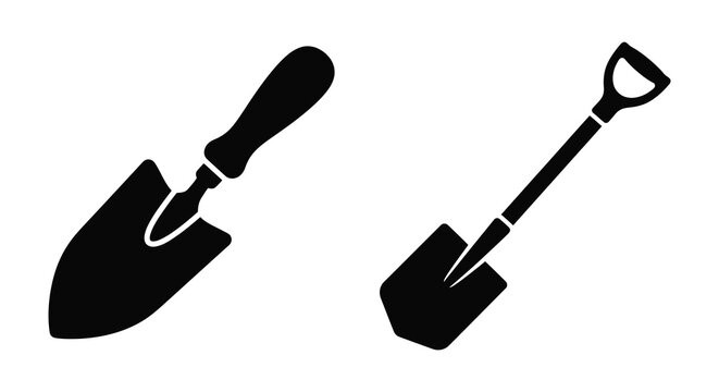 Two Garden Tools A Hand Trowel And Shovel Black Silhouette