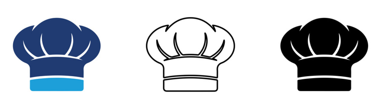 Multicolor Chef Hat Icon Set with Filled and Outline Styles for Cooking Restaurant Kitchen Culinary Profession and Food Service Isolated on Transparent Background