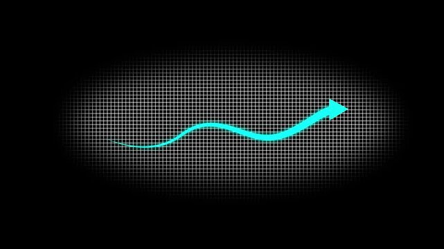 Cyan neon arrow pointing right on digital grid background a glowing icon right, centered over a subtle digital white pointer direction navigation abstract glowing