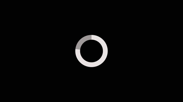 Circular white progress indicator loading animation on black background a clean, slowly filling up, set against a high-contrast circle interface web status data