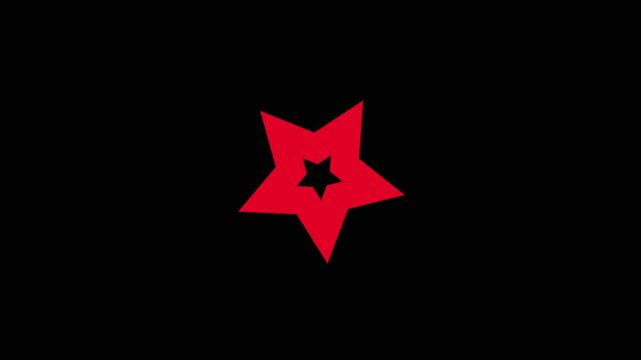Red five pointed star shape spinning on black background a bold symbol rotates continuously against a flat rotation motion abstract icon design rotation motion abstract icon design