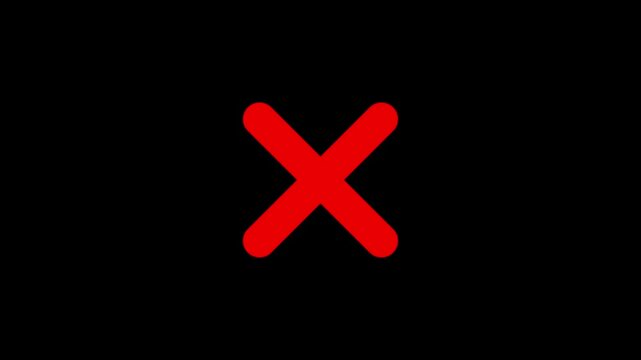Red cross mark animation. X letter, crossed lines, denial concept, incorrect cross symbol animated red x mark for error or rejection.