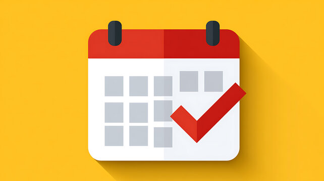 A calendar icon with a red checkmark on a yellow background for planning and organization purposes effectively