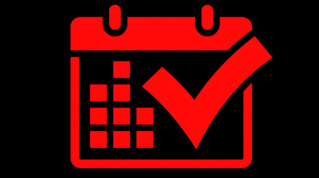 Red calendar icon with a checkmark on a black background symbolizing task completion