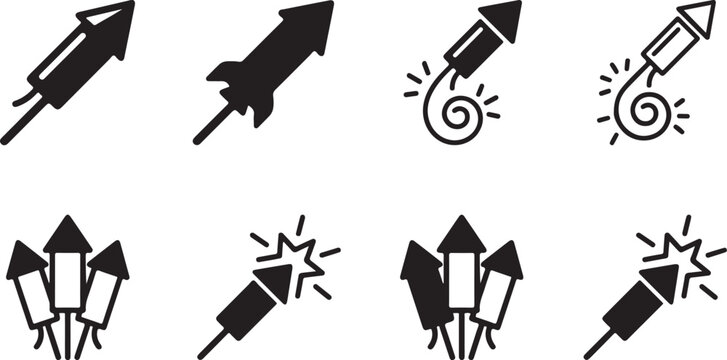 Set of fireworks and rockets exploding in sky illustration Vector