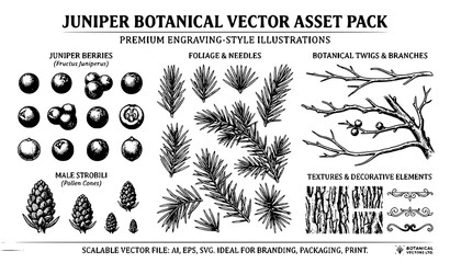 Juniper berry vintage botanical vector engraving set © MstLiza
