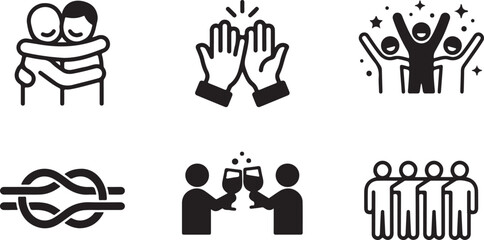Fototapeta premium Set of six black and white celebration and relationship icons Vector