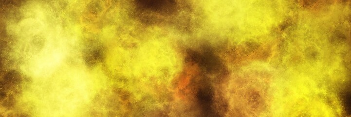 Fototapeta premium Bright lemon yellow and dark olive green smoky haze on black. Wide atmospheric grunge banner for toxic, chemical, and retro pop art. 