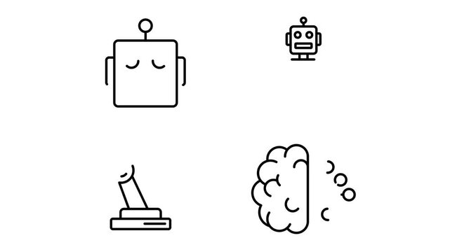 Robotics System Minimalist Black Outline Icons Drawing Line Forming Animation with Transparent Background for Modern Technology Visuals