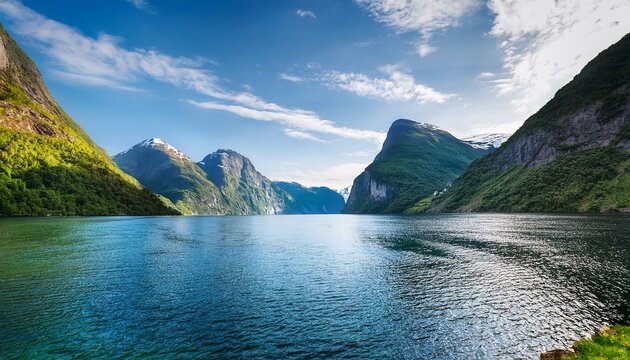 Beautiful Scene Of Mountain And Fjord Neroy Fjord Flam Norway