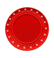 Naklejka premium Glossy red metallic round button badge with studded dot border