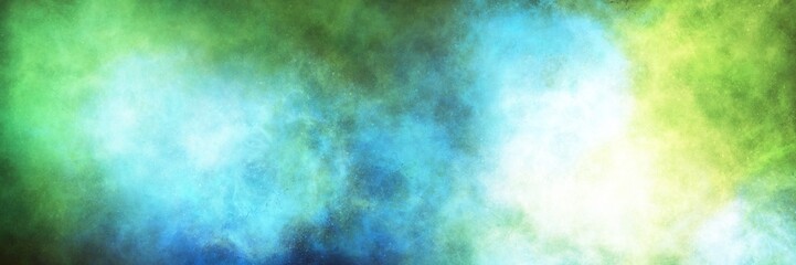 Obraz premium Soft cyan, mint green, and white misty clouds on black. Wide abstract banner with ample copy space for serene, minimalist, and clean headers. 