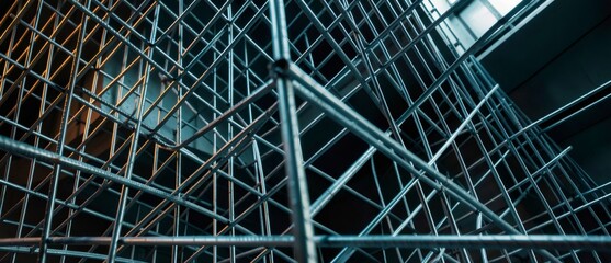 Fototapeta premium Metal grid structure forming abstract background pattern