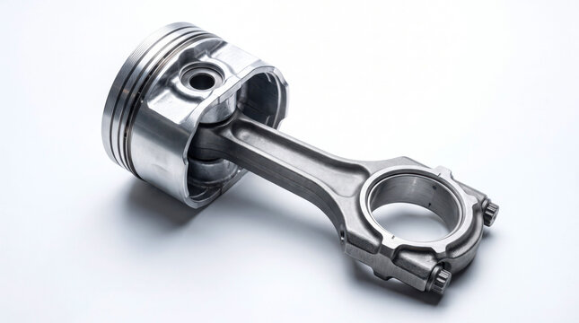 Close-up of a polished metal connecting rod and piston