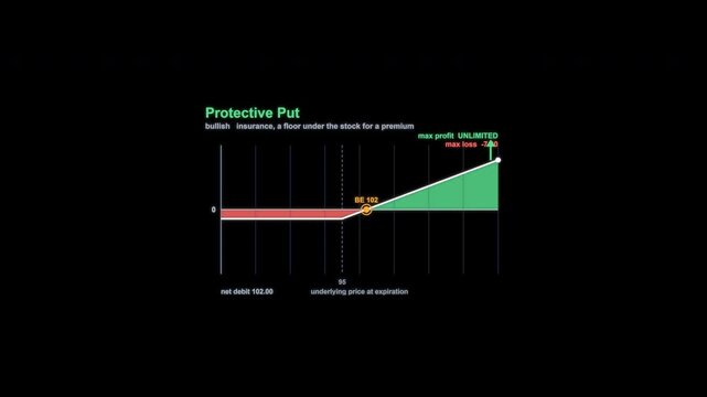 Protective Put Options Payoff Diagram Animation Alpha Channel 4K