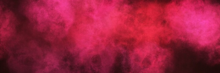 Fototapeta premium Intense rose-red and deep magenta foggy haze on black. Wide atmospheric banner for fiery, romantic, and gothic dramatic art scenes. 