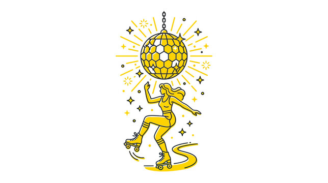 Retro Roller Disco Dancer Under Disco Ball, 70s Style Fun