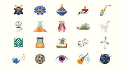 Mexican culture icons, colorful symbols, festive elements, vector illustrations © MSTSAMSIA