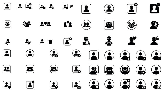 Comprehensive collection of people user interface icons for digital profile management.