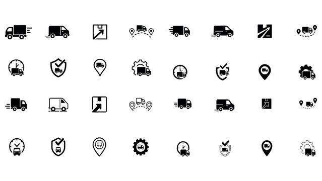Logistic and delivery service transport vehicle icons for business tracking applications.