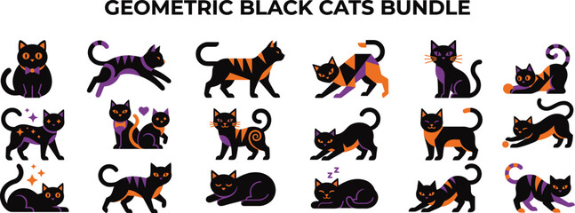 Obraz premium Halloween black cats collection geometric designs for oct 31 celebrations