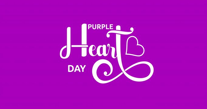 Purple Heart Day Animation. Script Handwritten Title with Heart Ornament on Transparent Alpha Background. Great for Military Honors, Veteran Tributes, Memorial Events, Social Media, and Presentations