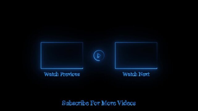 Glowing neon blue media end screen template with cyber outro layout 4k video