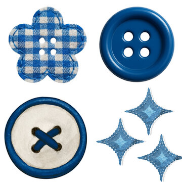 Set of Decorative Blue Plastic and Fabric Buttons with Star Shapes for Crafting
