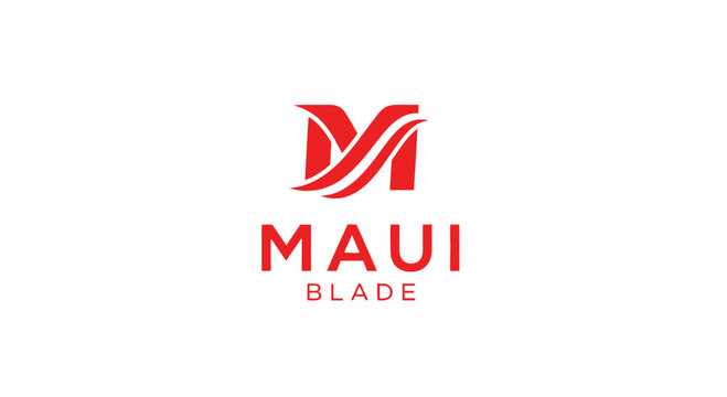 Red letter m logo design with sharp dynamic blade curves